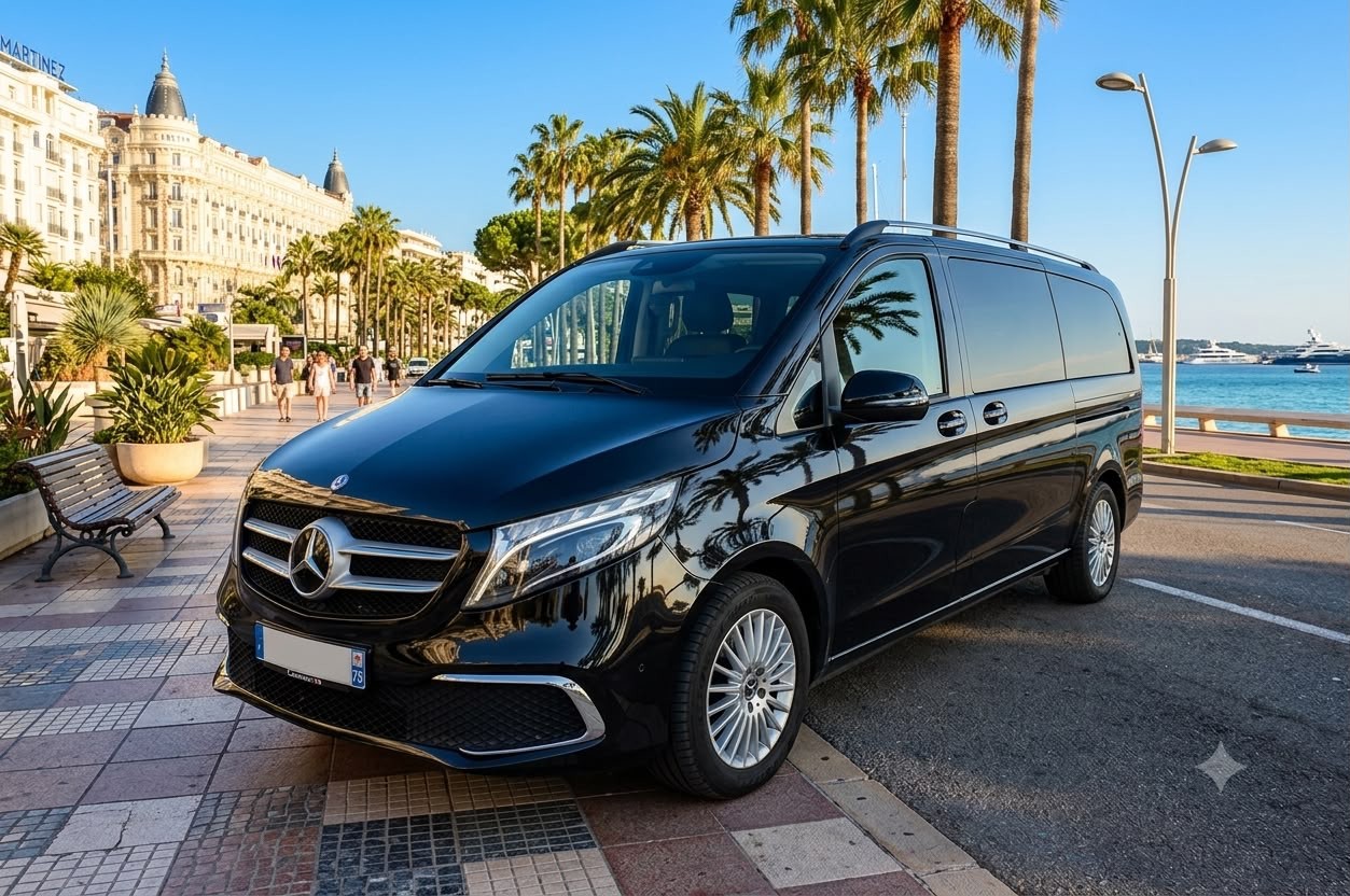 Notre Mercedes Classe V devant le Martinez, Cannes